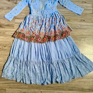 Elegant Floral Embroidered lehanga Choli Dress in Light Blue